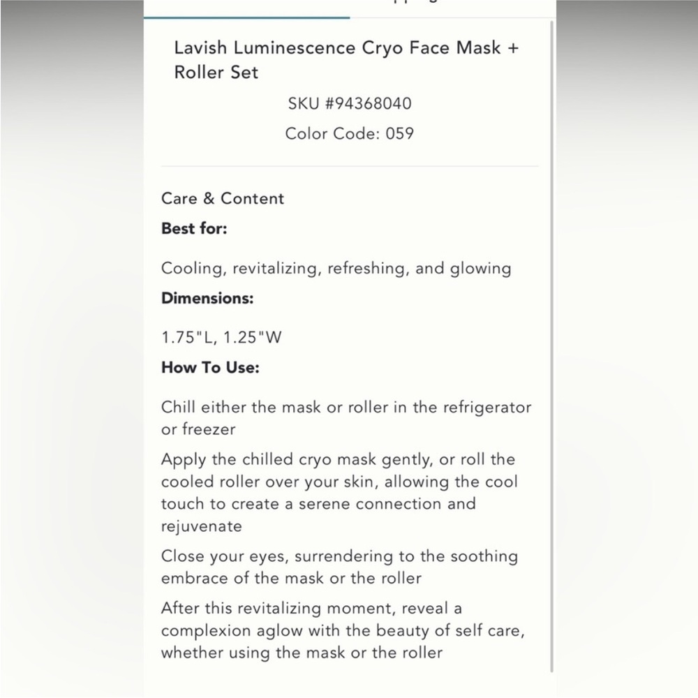 Anthro Lavish Luminescence Cryo Face Mask + Roller‎ Set - Picture 2 of 2
